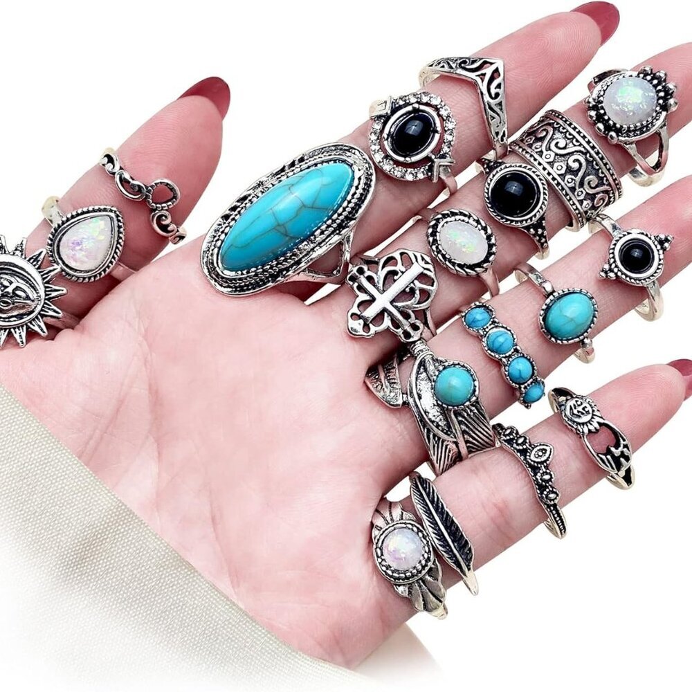 Vintage Silver Knuckle Rings Set for Women Men, Chunky Rings Aesthetic Snake Gru